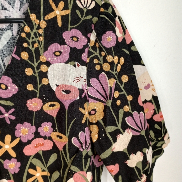 ModCloth x Princess Highway Floral Felines Button-Up Blouse Size 12 - Picture 6 of 10
